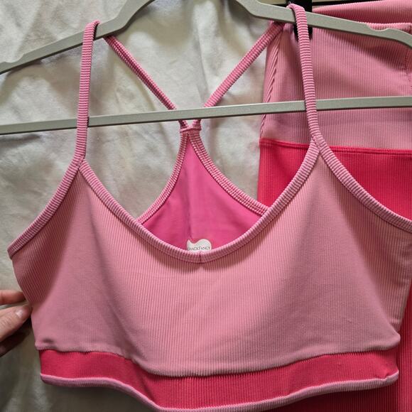 LoveShackFancy x Beach Riot pink colorblock ribbed large legging XL sports bra - Picture 3 of 15